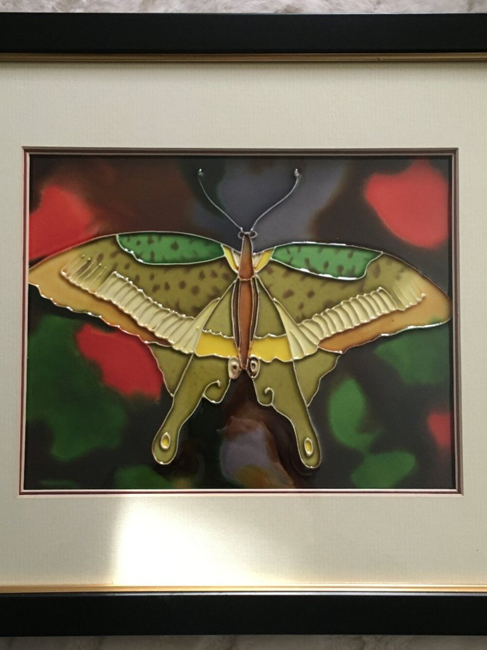 Vintage Yellow Glass Tile Butterfly Framed Picture